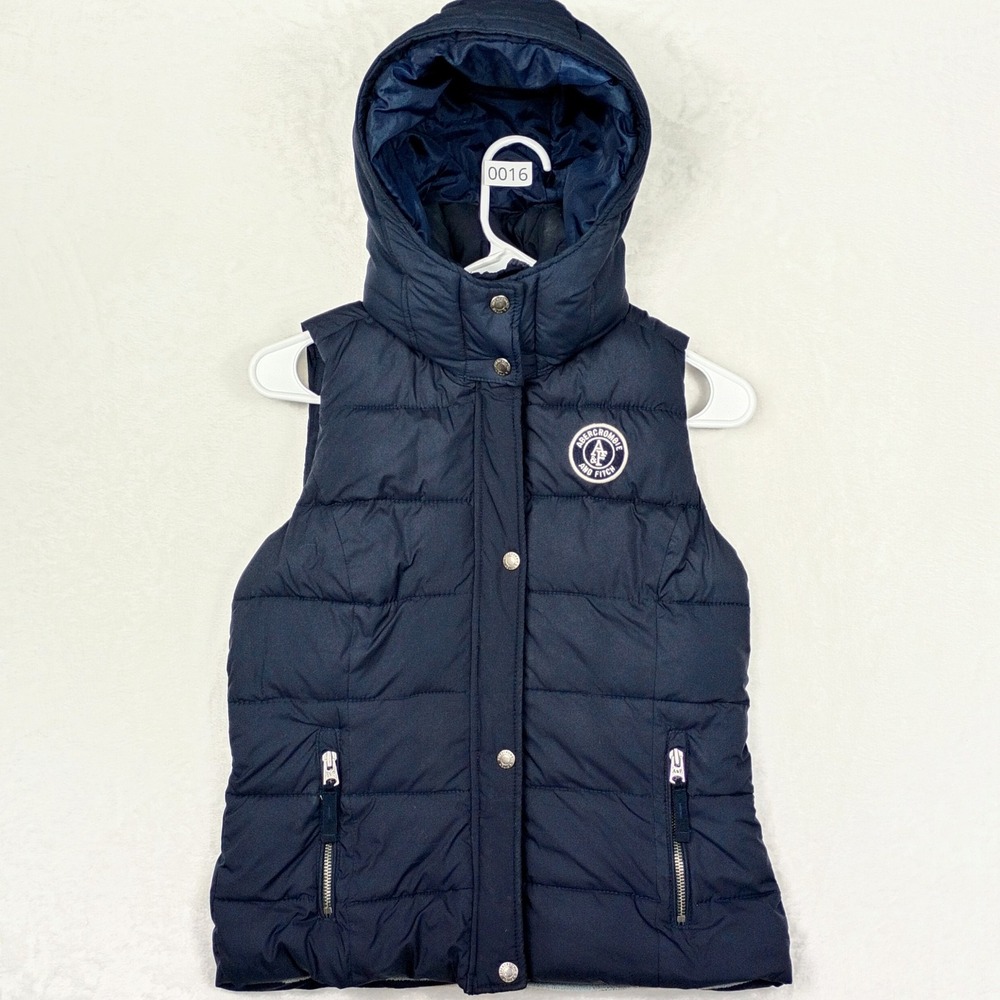 Abercrombie & Fitch Navy Blue Hooded Puffer Vest Fleece Lined Small